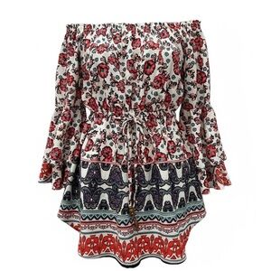 Off the Shoulder Floral Blouse by a Hint of Blush size Medium